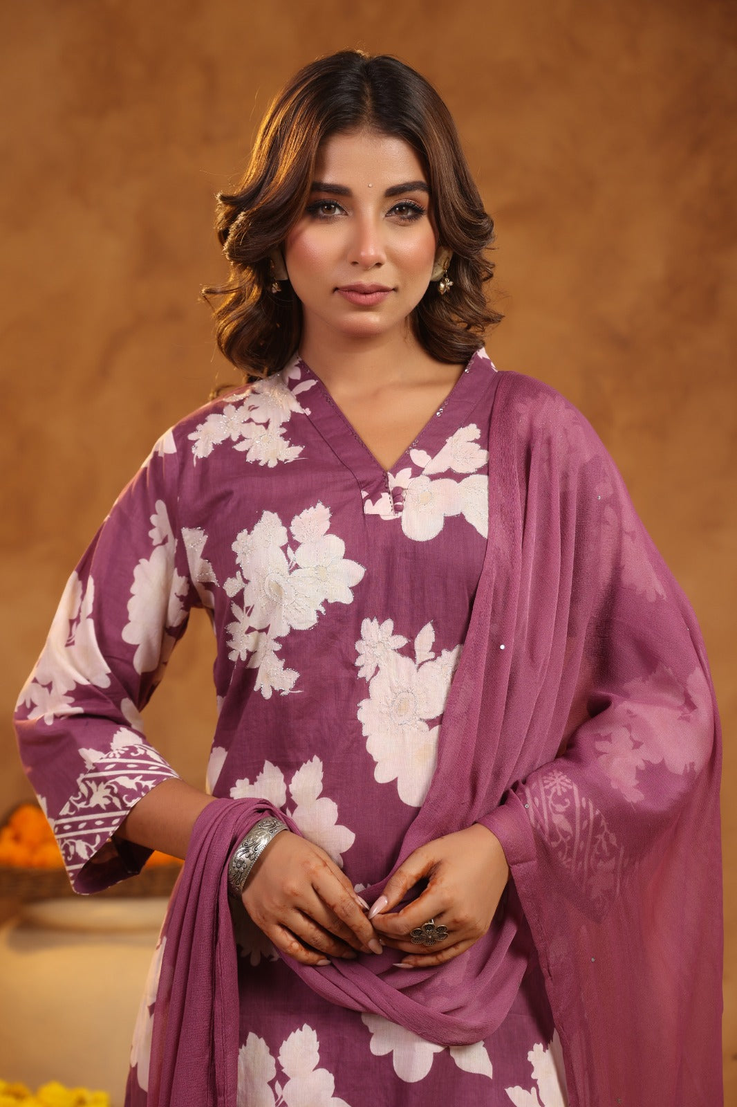 Royal Purple super cotton suit set with chiffon dupatta