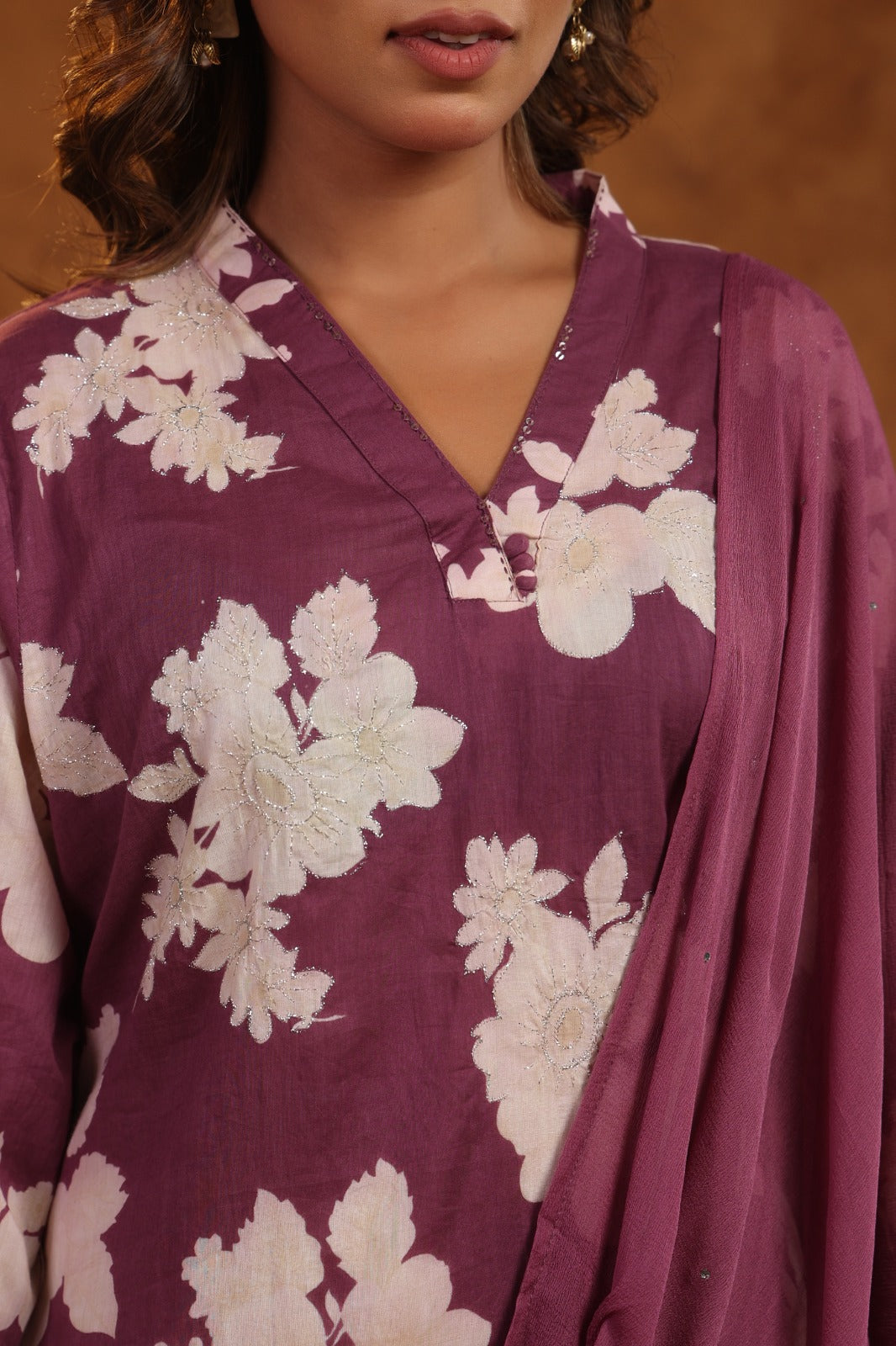 Royal Purple super cotton suit set with chiffon dupatta
