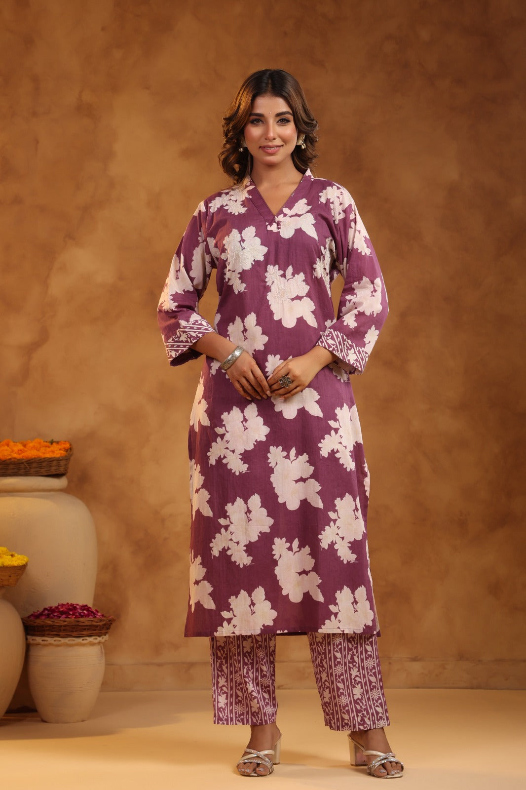 Royal Purple super cotton suit set with chiffon dupatta