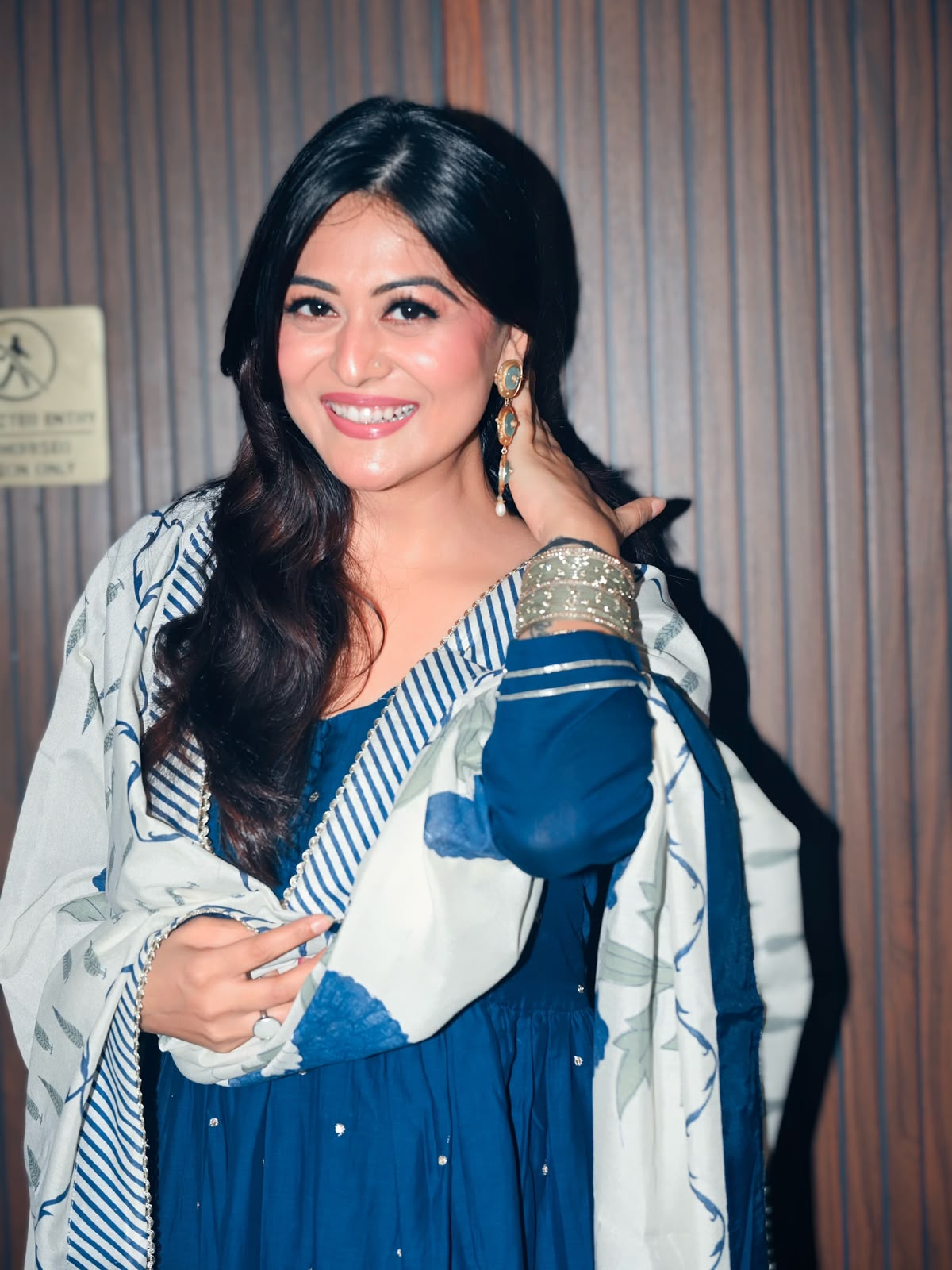 Falaq Naaz in  Blue Mul Chanderi Alia Cut With Spread Mirror work and Block Print Dupatta Suit Set