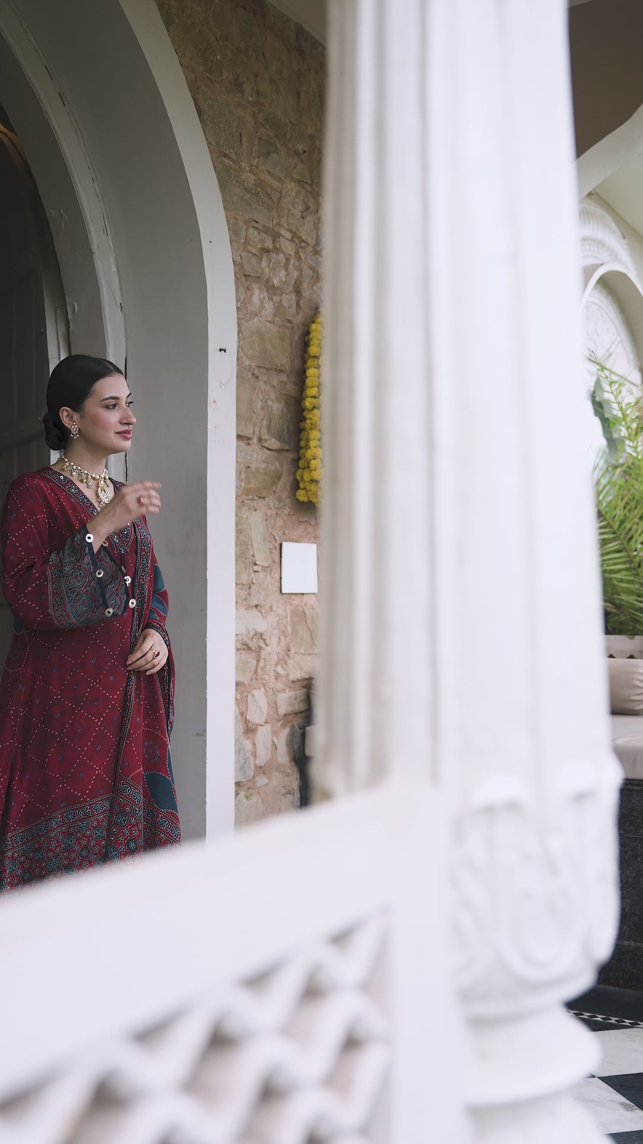 Red and Blue Ajrakh Print Gota and Sequence Work Crepe A line Suits Set With Chinnon Ajrakh Print Dupatta