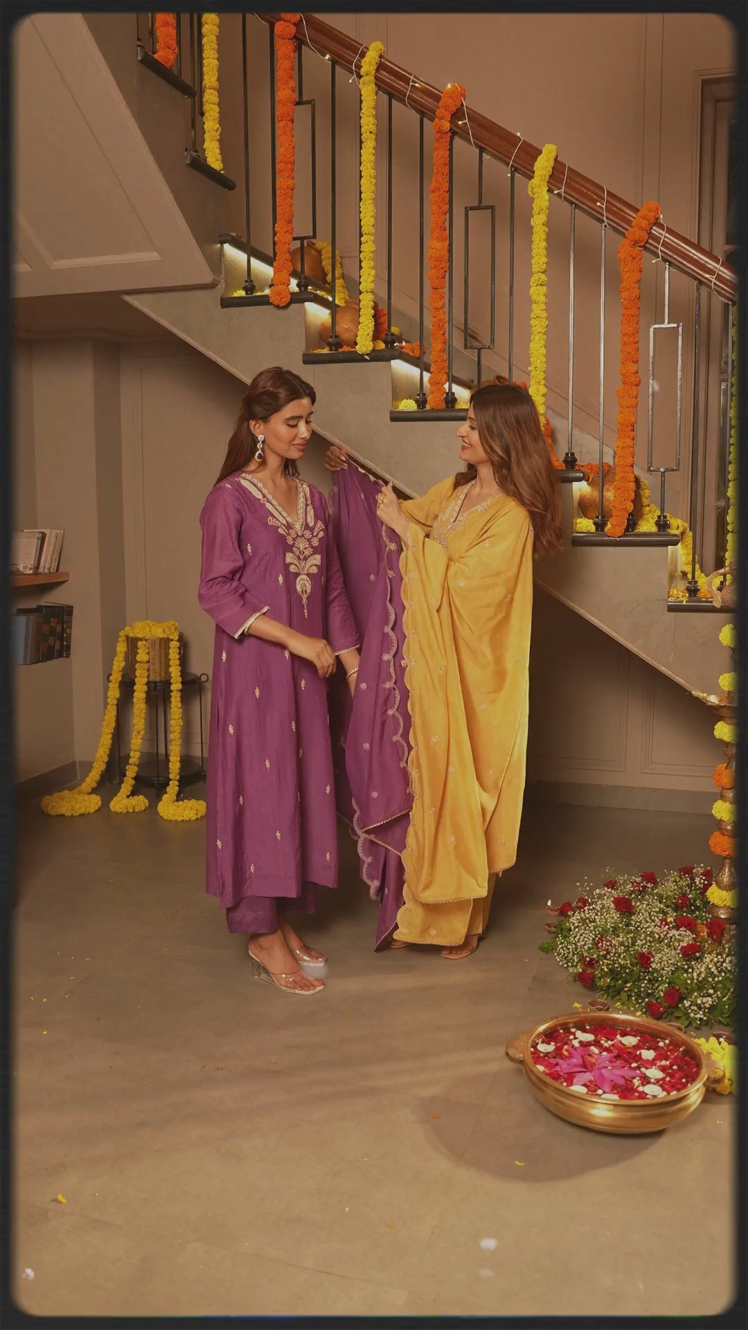 Yellow  Marodi with Thread Work Mul Chanderi Suit Set with Scallop Marodi Work Dupatta