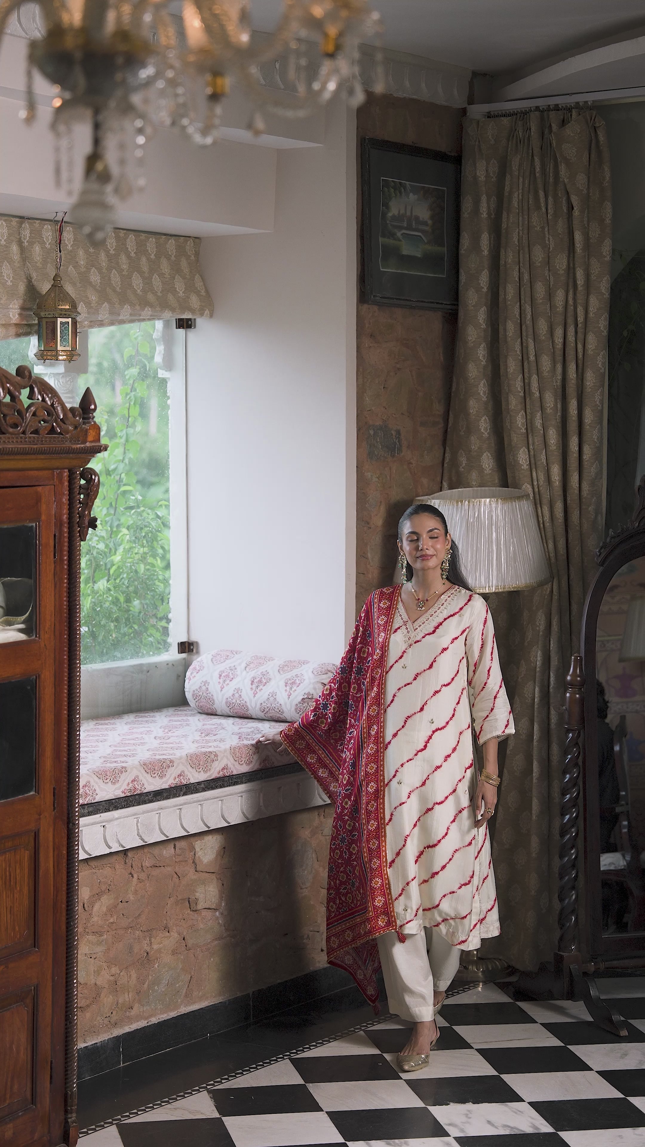 Pink Lehariya with Patola print dupatta Dola silk with Gota and Hand Work on Neck Suit Set