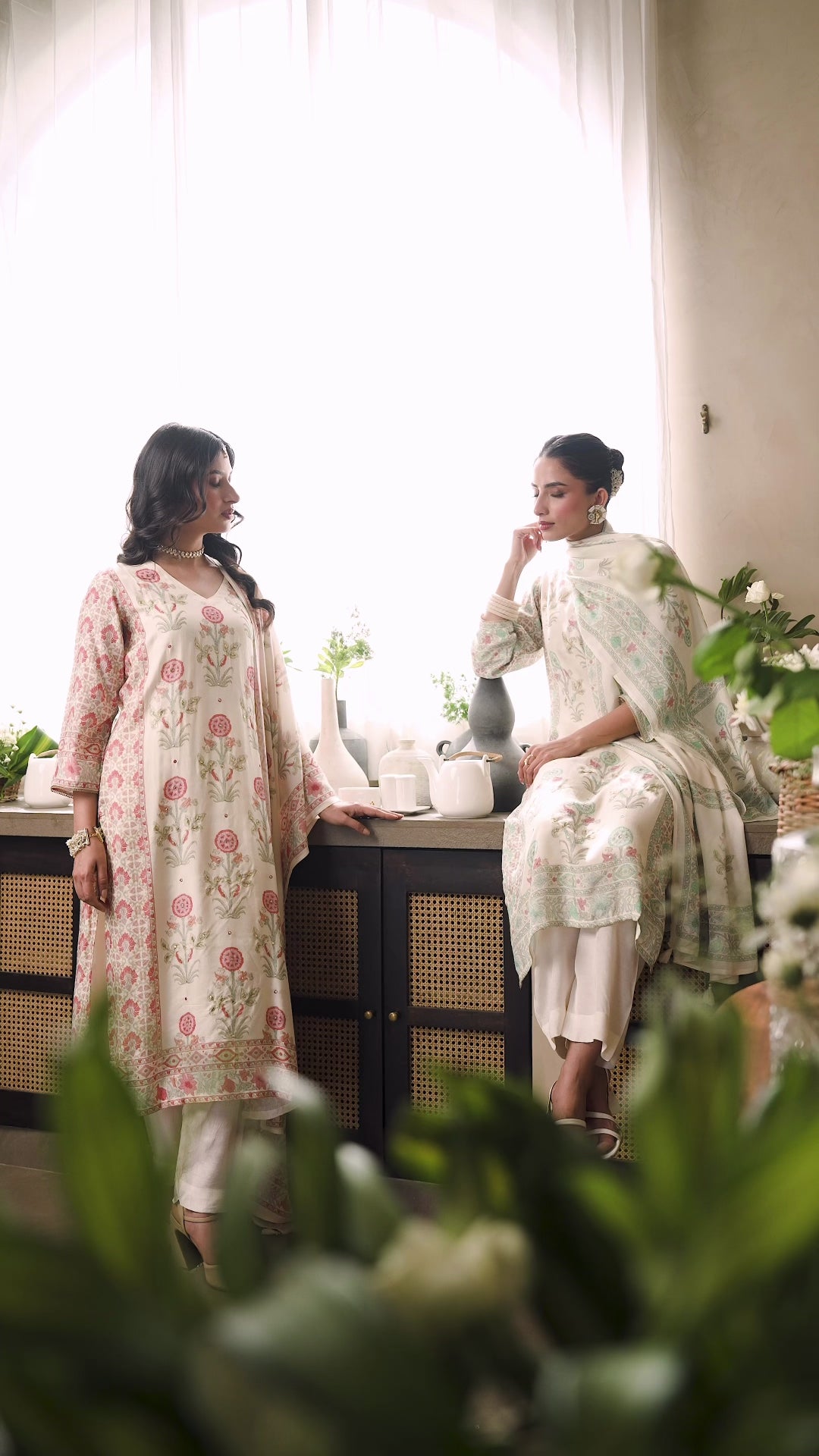 Pink Mughal Buti Block Print with Gota Work Muslin Suit Set