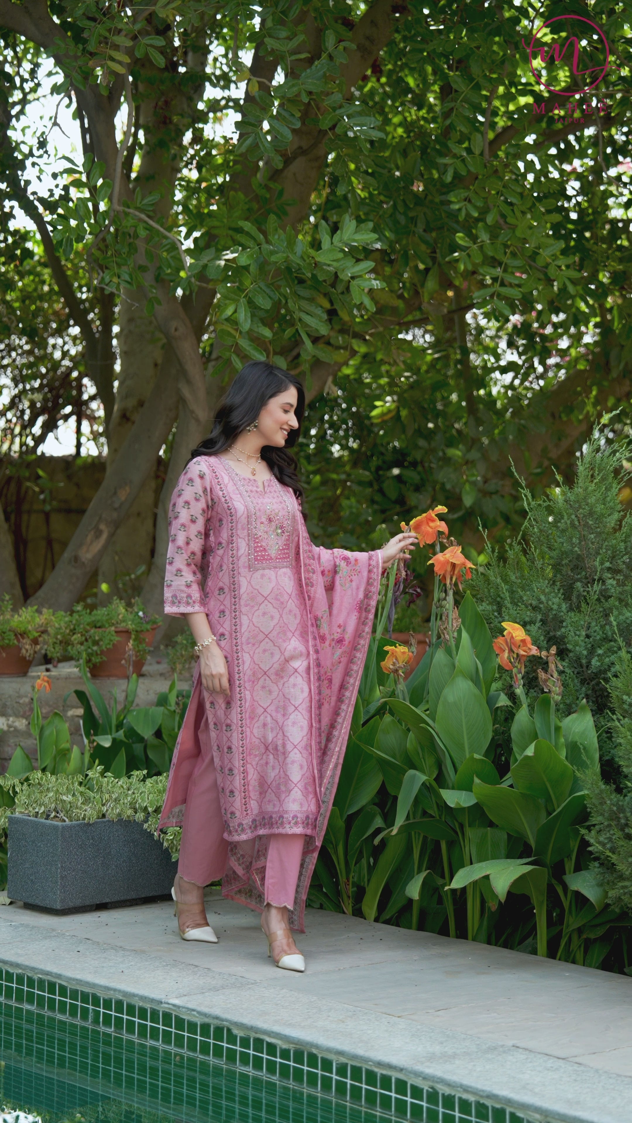 Pink Daman Block Print Chanderi Suit Set