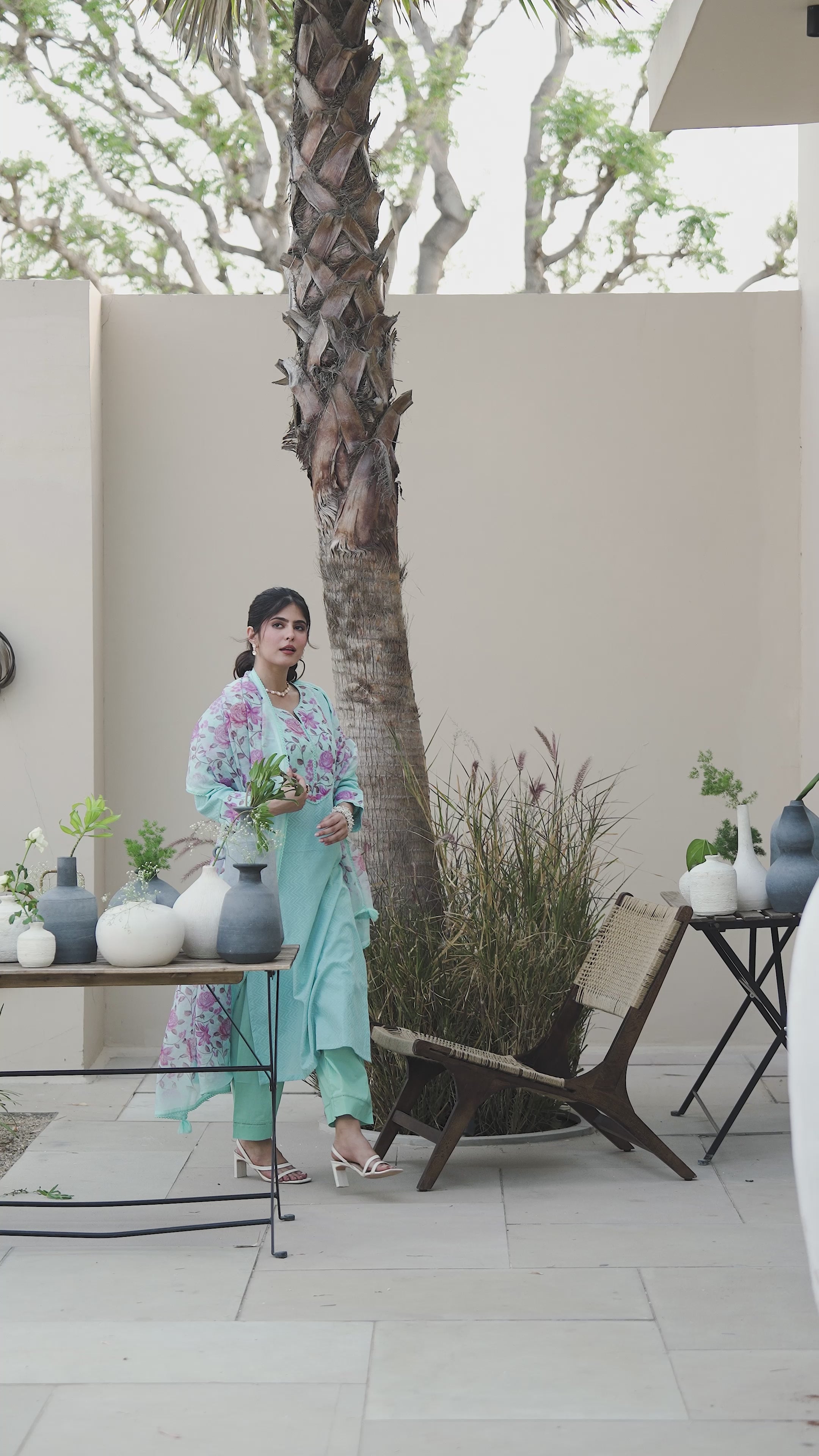 Baby Pink Dobby Cotton with Floral Chanderi Patch Print Kurta and Dupatta Suit Set