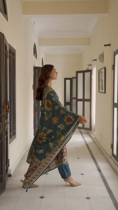 Midnight Blue Kalamakari Print Muslin Suit Set