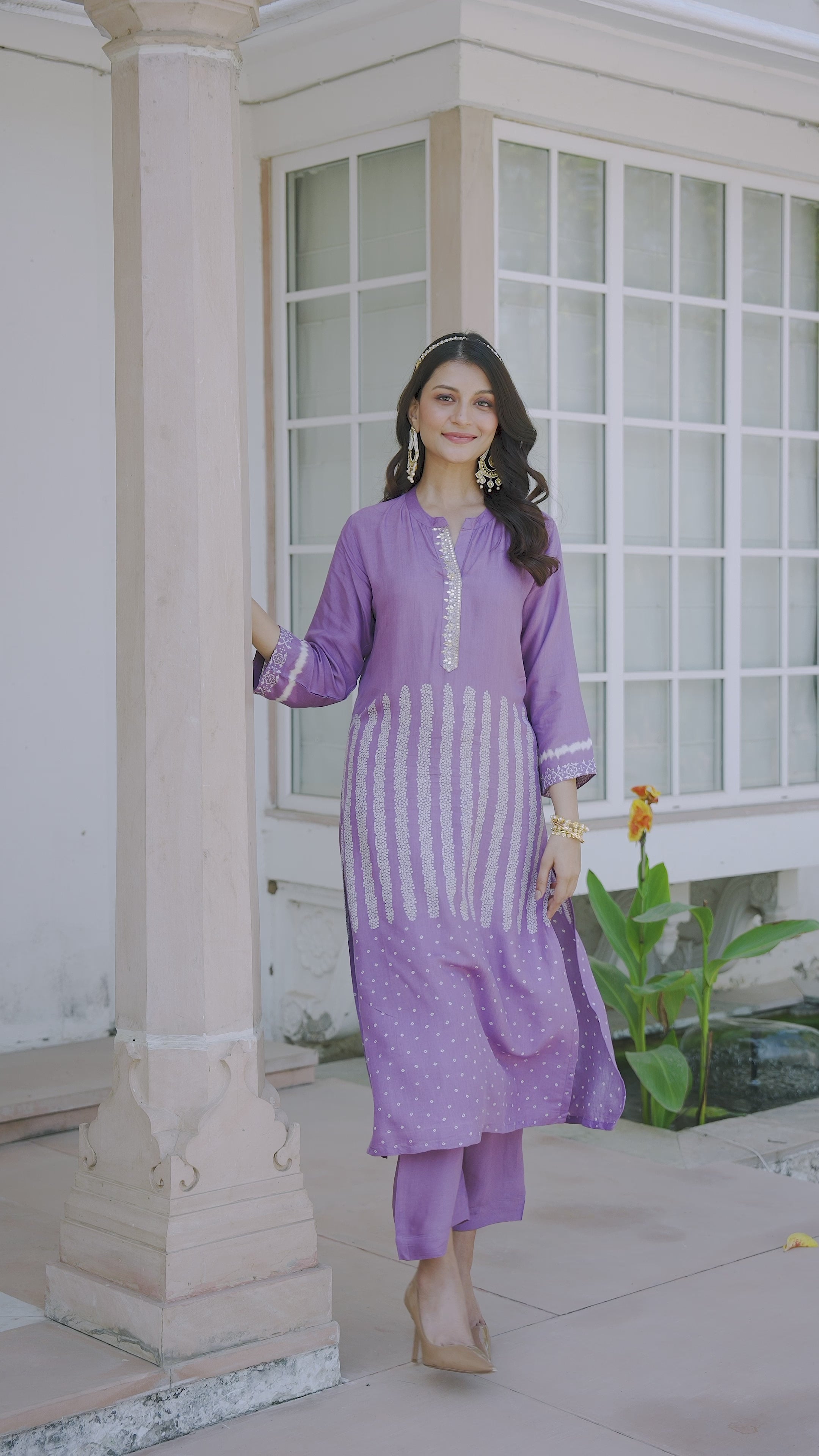 Lavender Bandhani Muslin Kurta Set