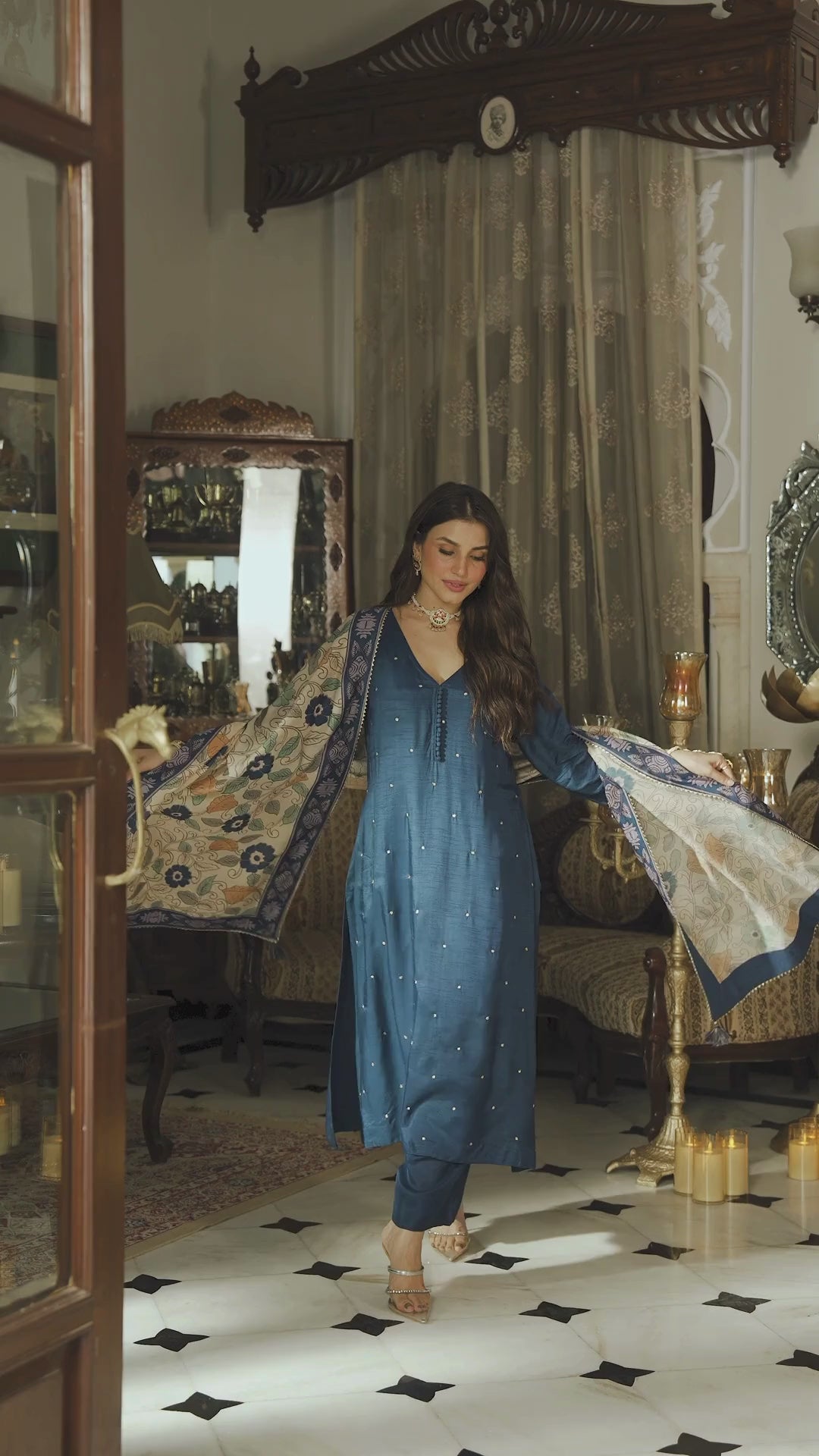 Shubh Blue Kalamkari Dupatta Suit Set