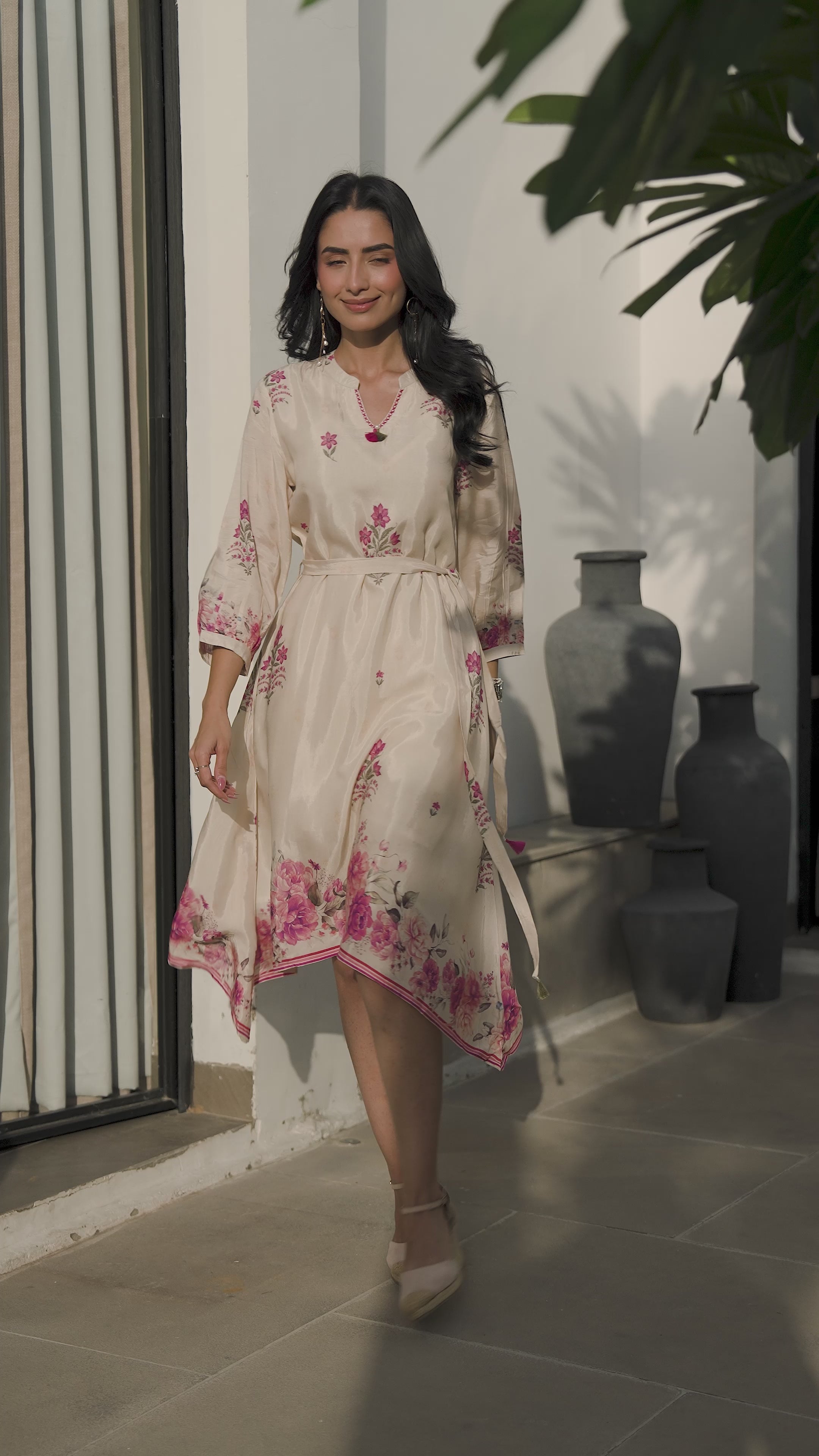 Baagh Cream Floral Print Muslin Dress