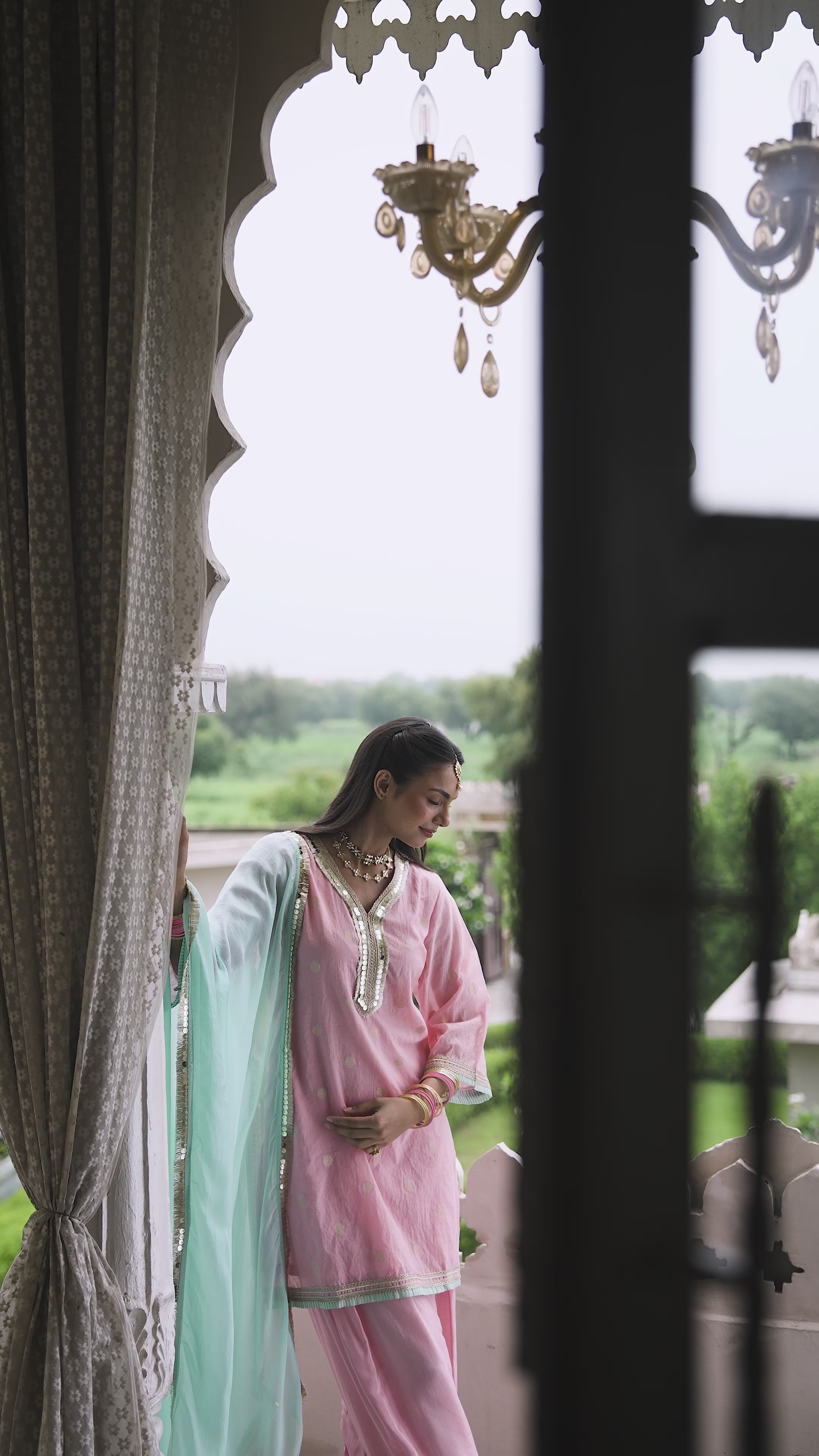 Blush Pink with Powder Blue Banarasi Farshi Salwar Set