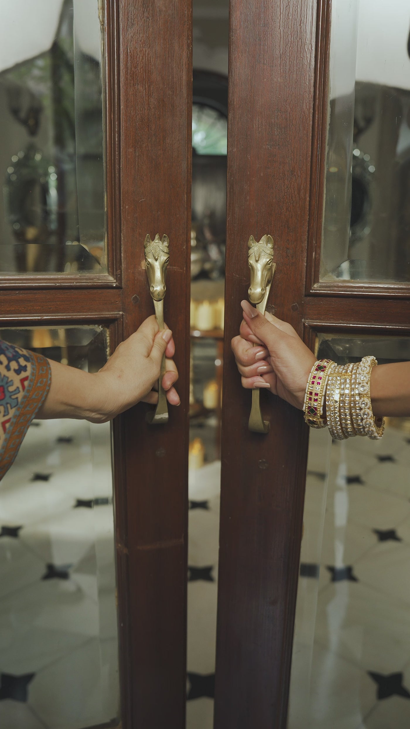 Blue and Red Block Print Panel Placement Farsi Pant Kurta Set