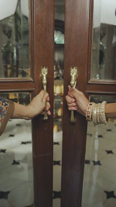 Blue and Red Block Print Panel Placement Farsi Pant Kurta Set