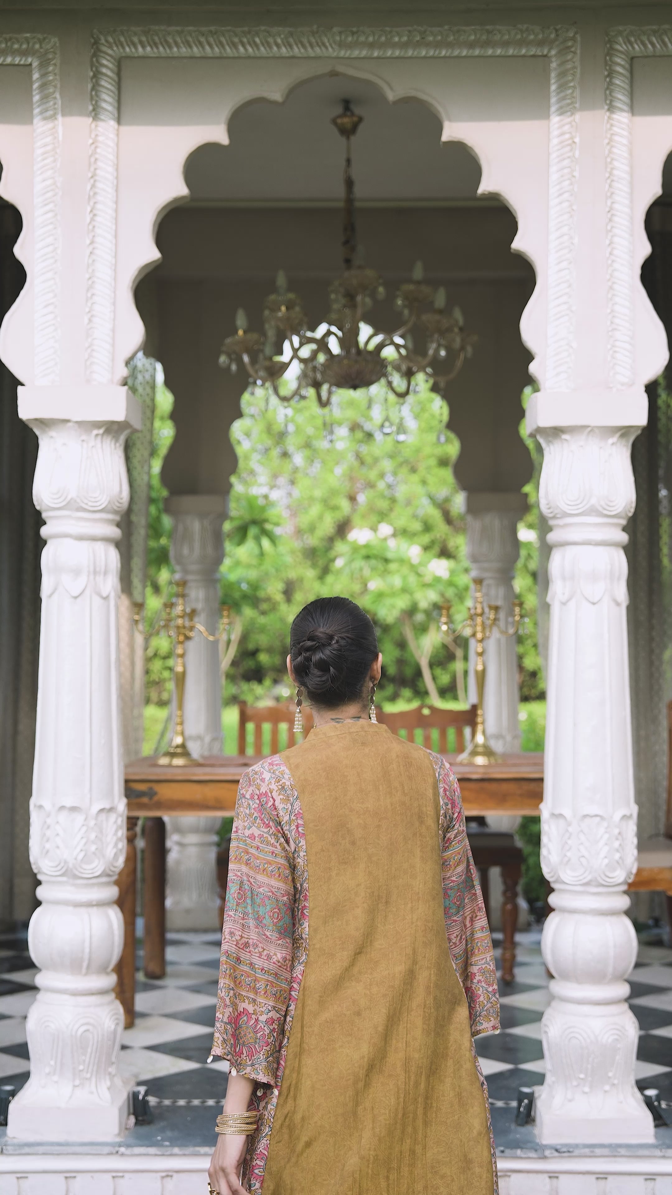 Purple Pure Mul Chanderi with Side Block Print Smokey Work A line Kurta Set