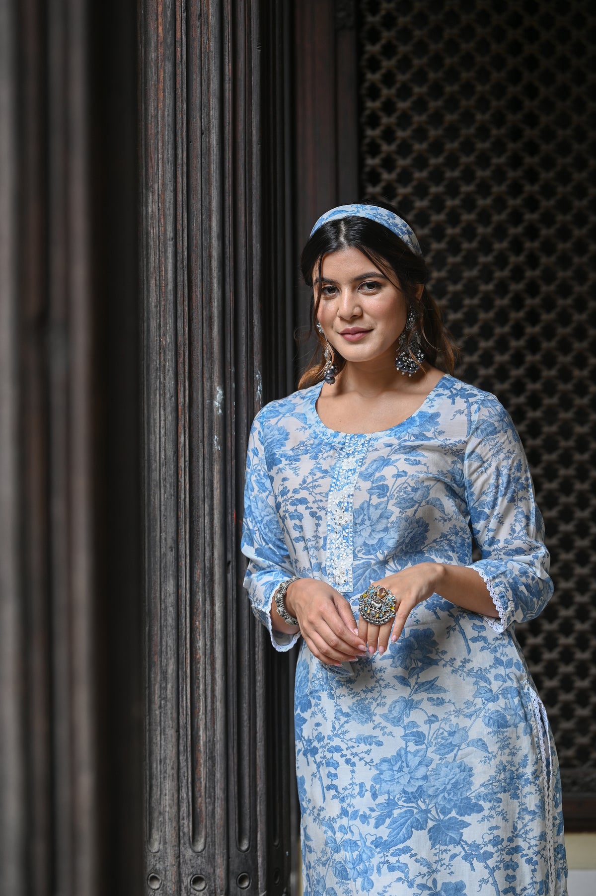 Sara Ali Khan in Icy Blue Floral Kurta Set