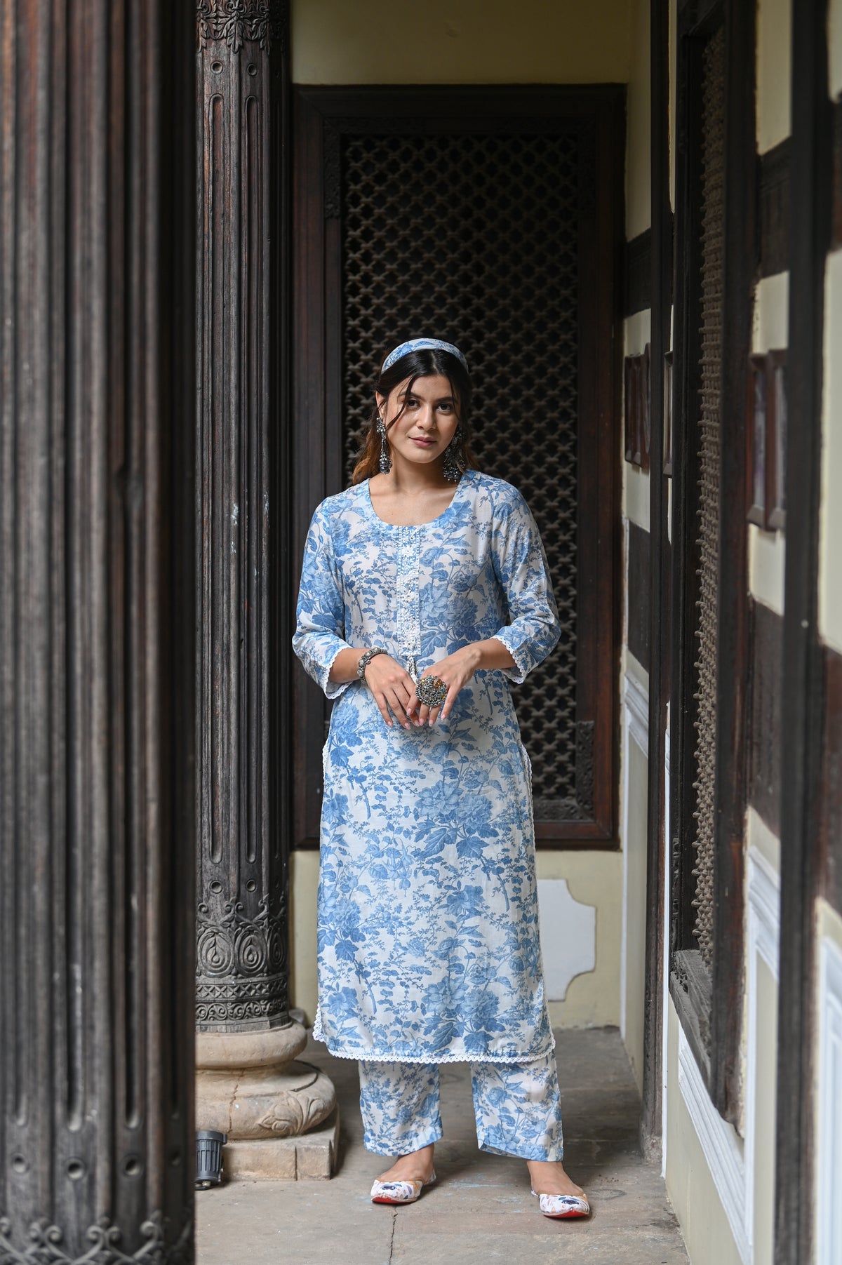 Sara Ali Khan in Icy Blue Floral Kurta Set