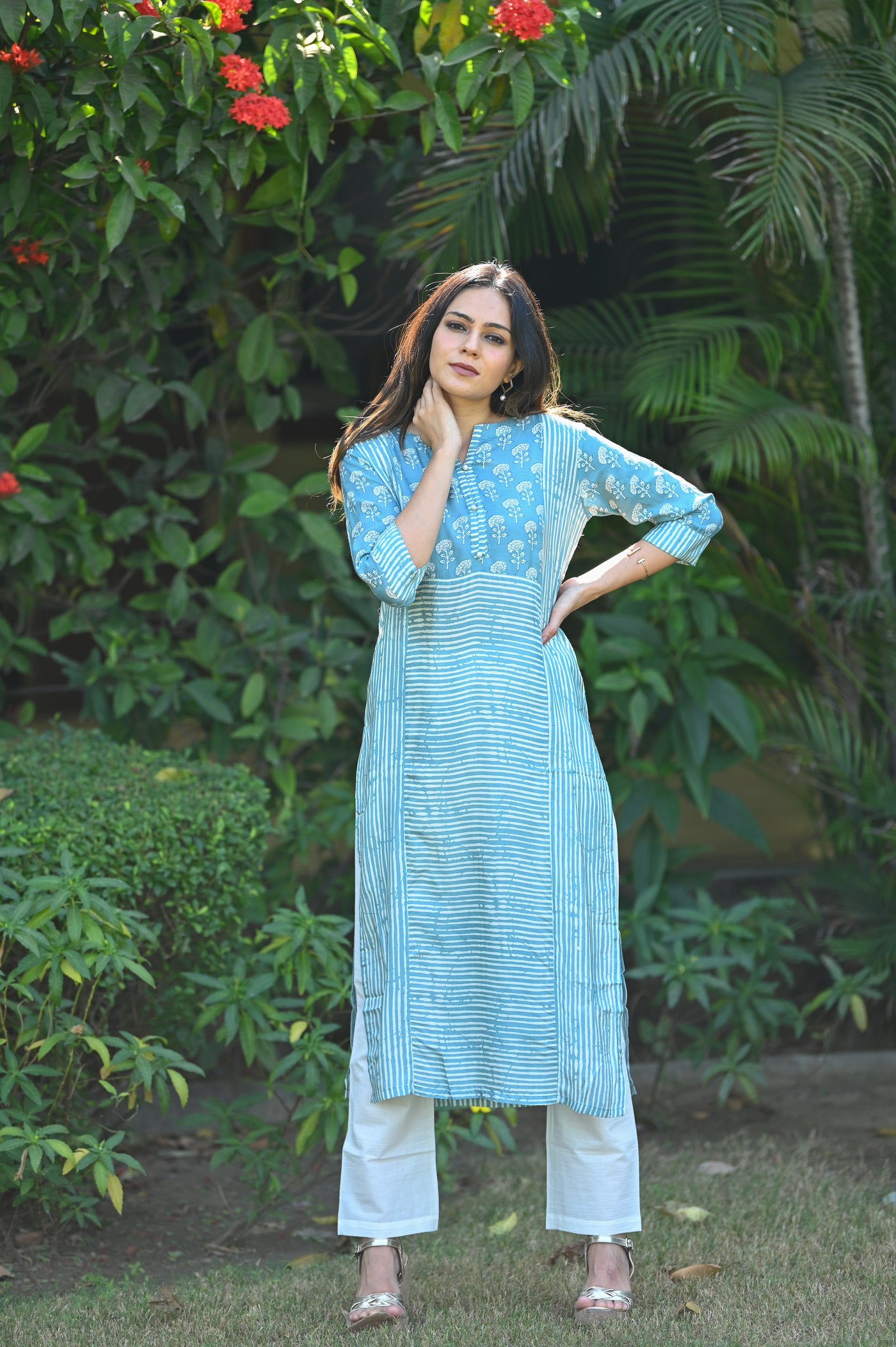 Shop Powder Blue Georgette Embroidered Kurta Set by LABEL SEERAT at House  of Designers  HOUSE OF DESIGNERS