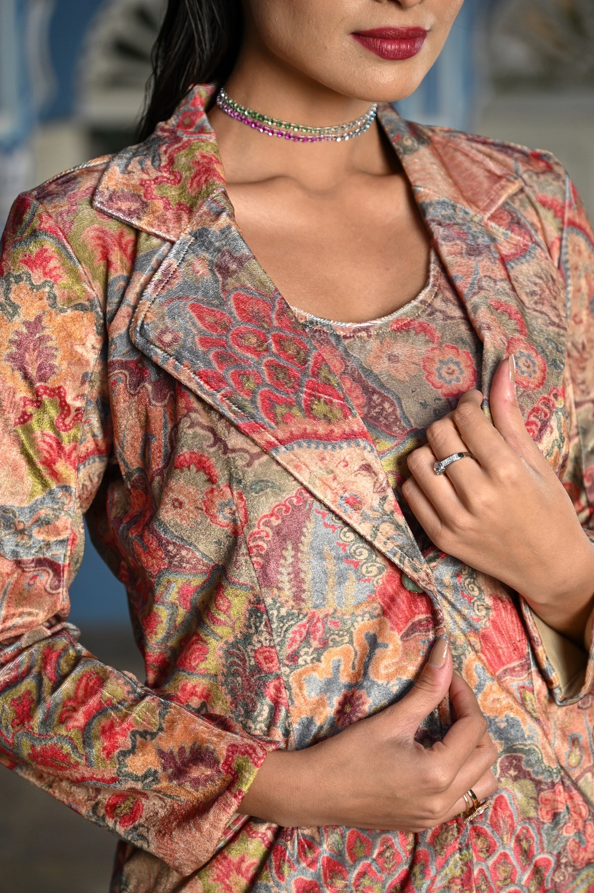 Brown Blossom Velvet Co-ord Set