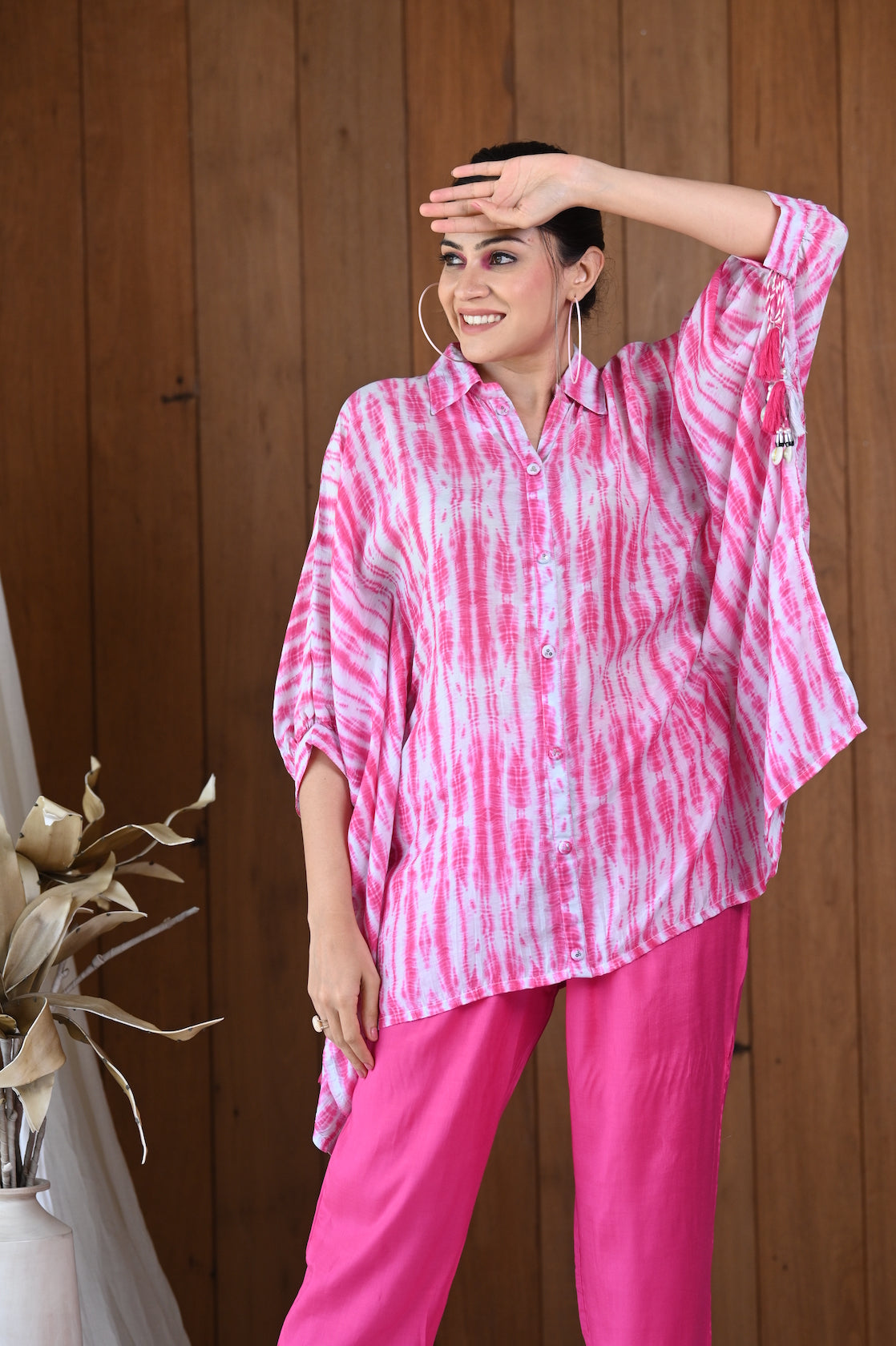 Pink Shibori Muslin Kaftan Top & Pant Set