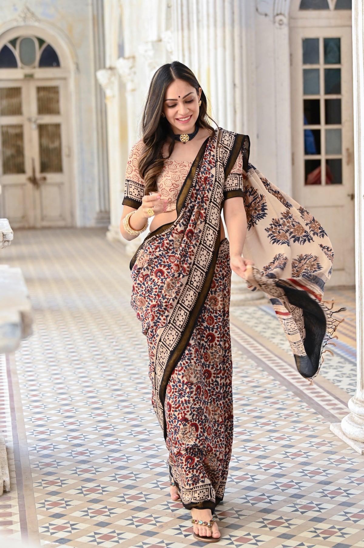 Dilkash Jaal Block Printed Chanderi Saree with Blouse