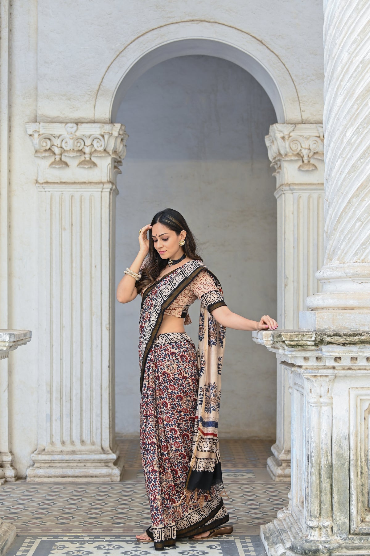 Dilkash Jaal Block Printed Chanderi Saree with Blouse