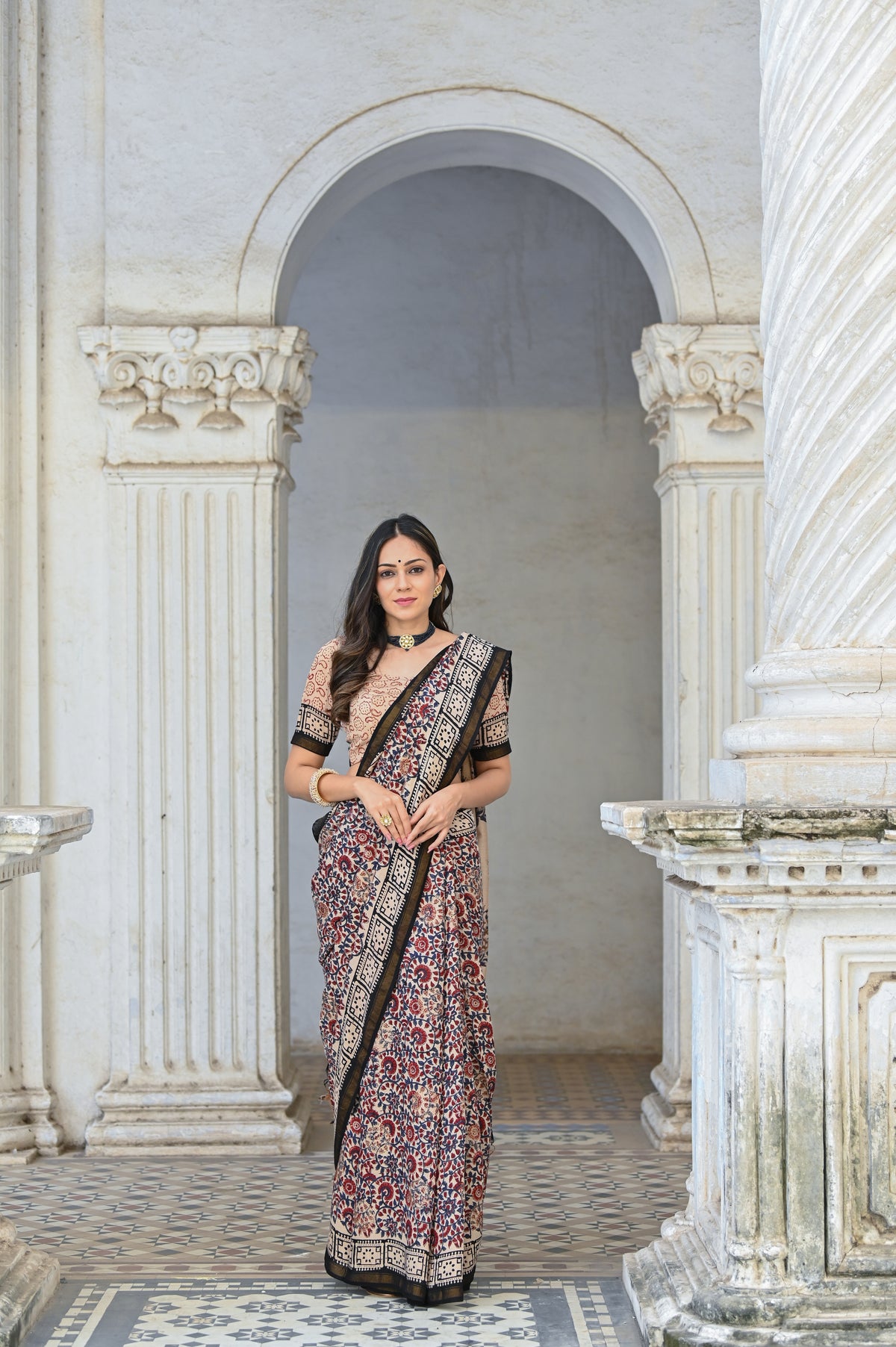 Dilkash Jaal Block Printed Chanderi Saree with Blouse