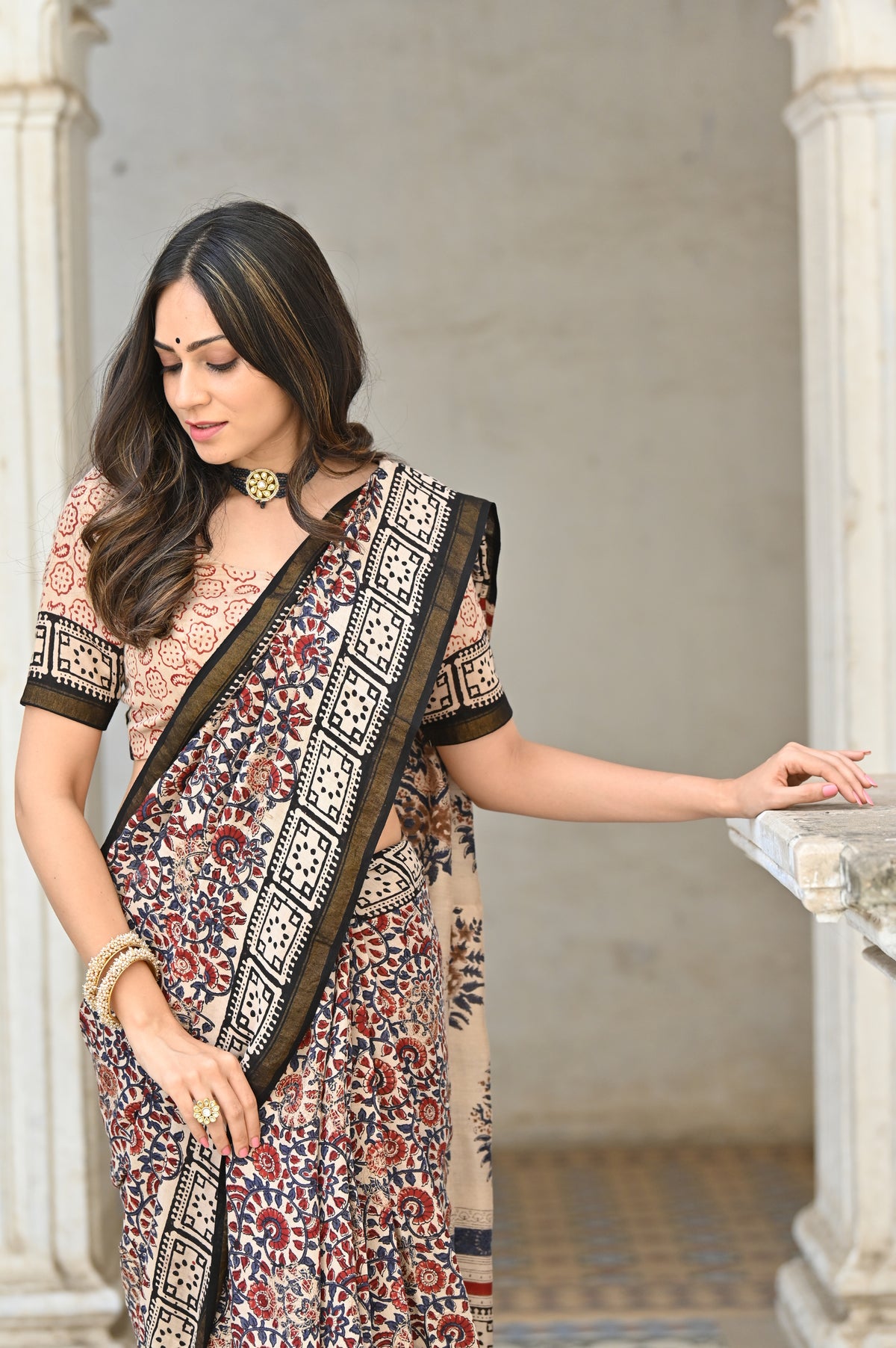 Dilkash Jaal Block Printed Chanderi Saree with Blouse