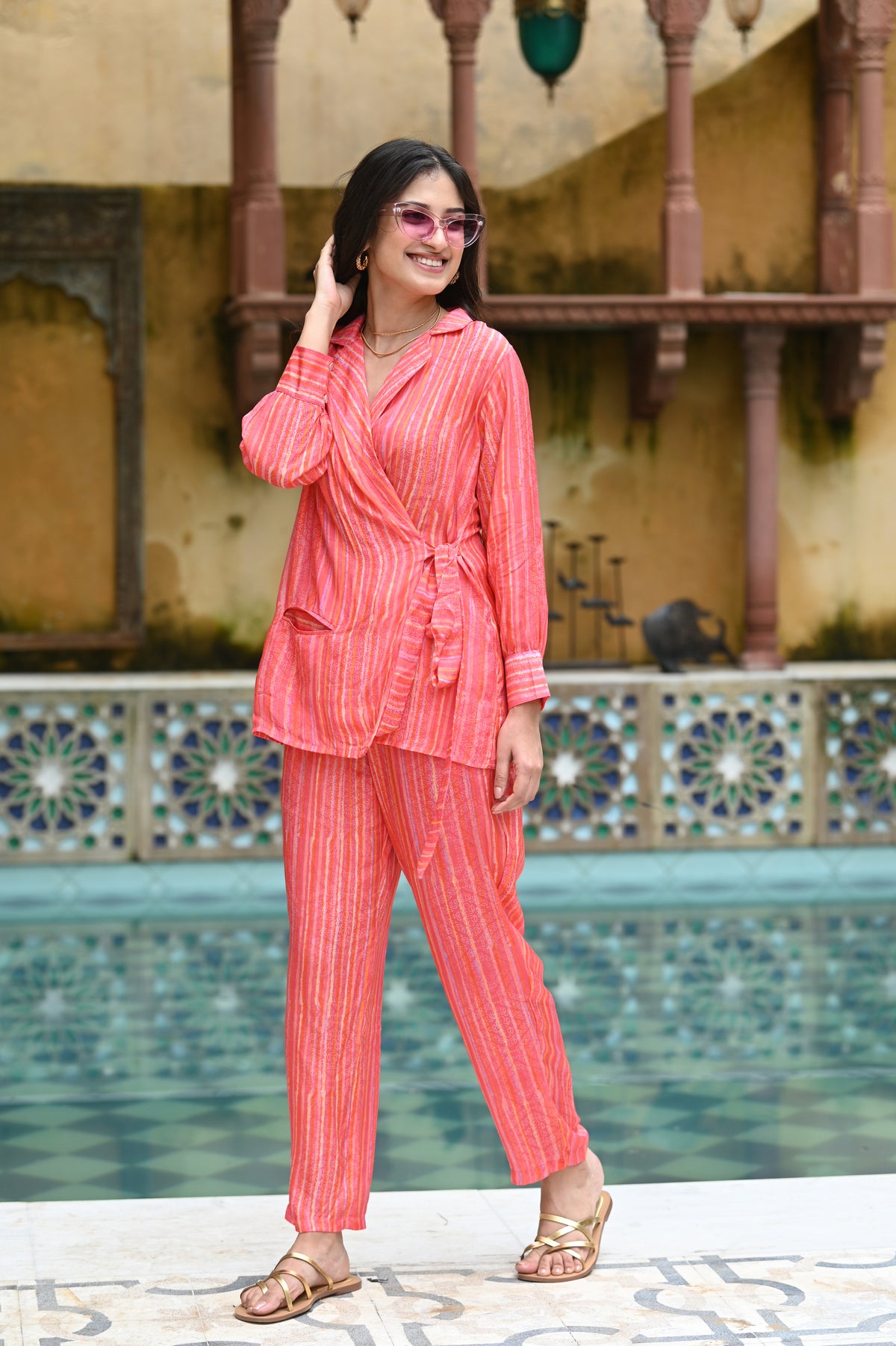 Orange Popping Muslin Co-ord Set