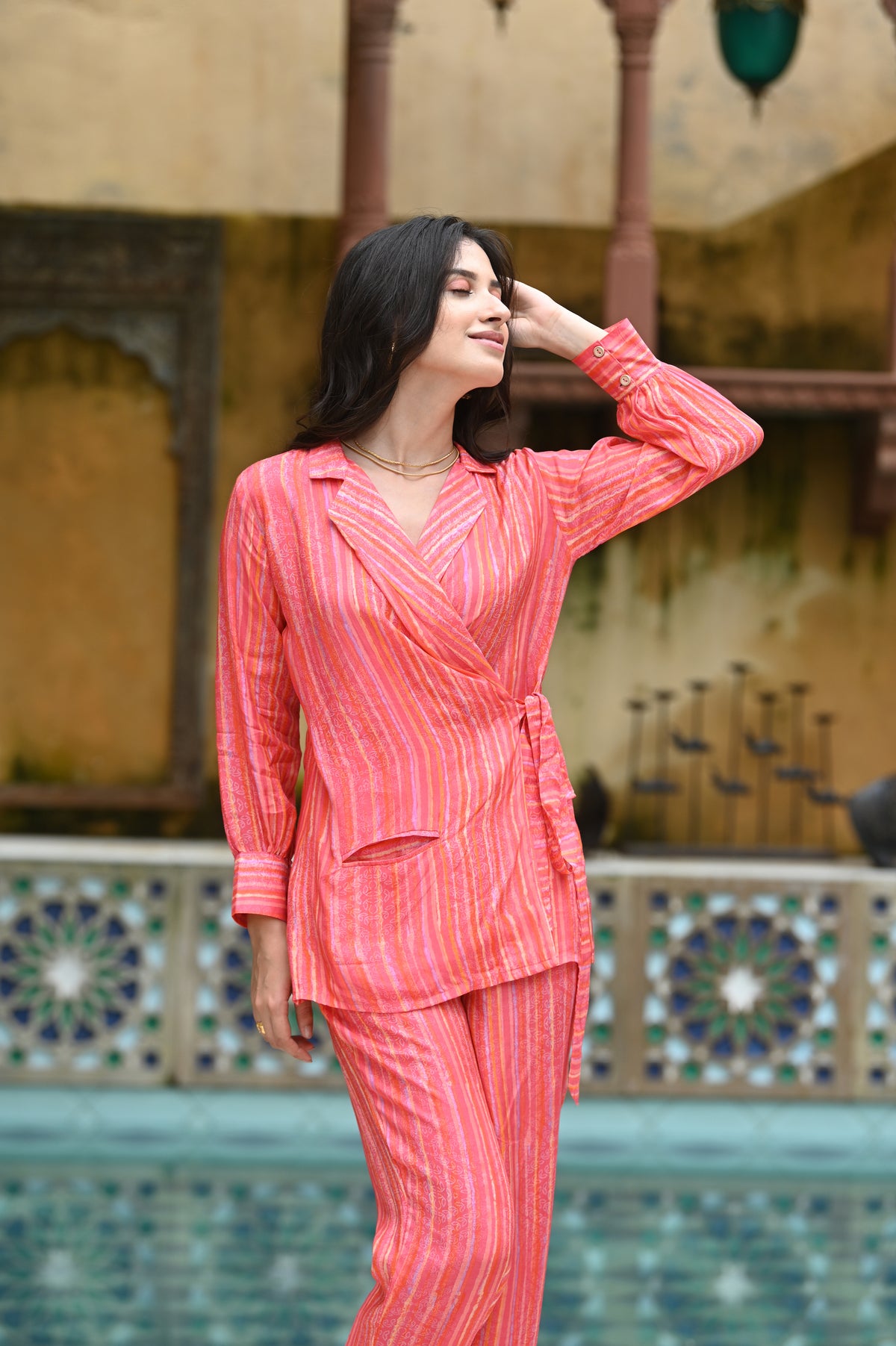Orange Popping Muslin Co-ord Set