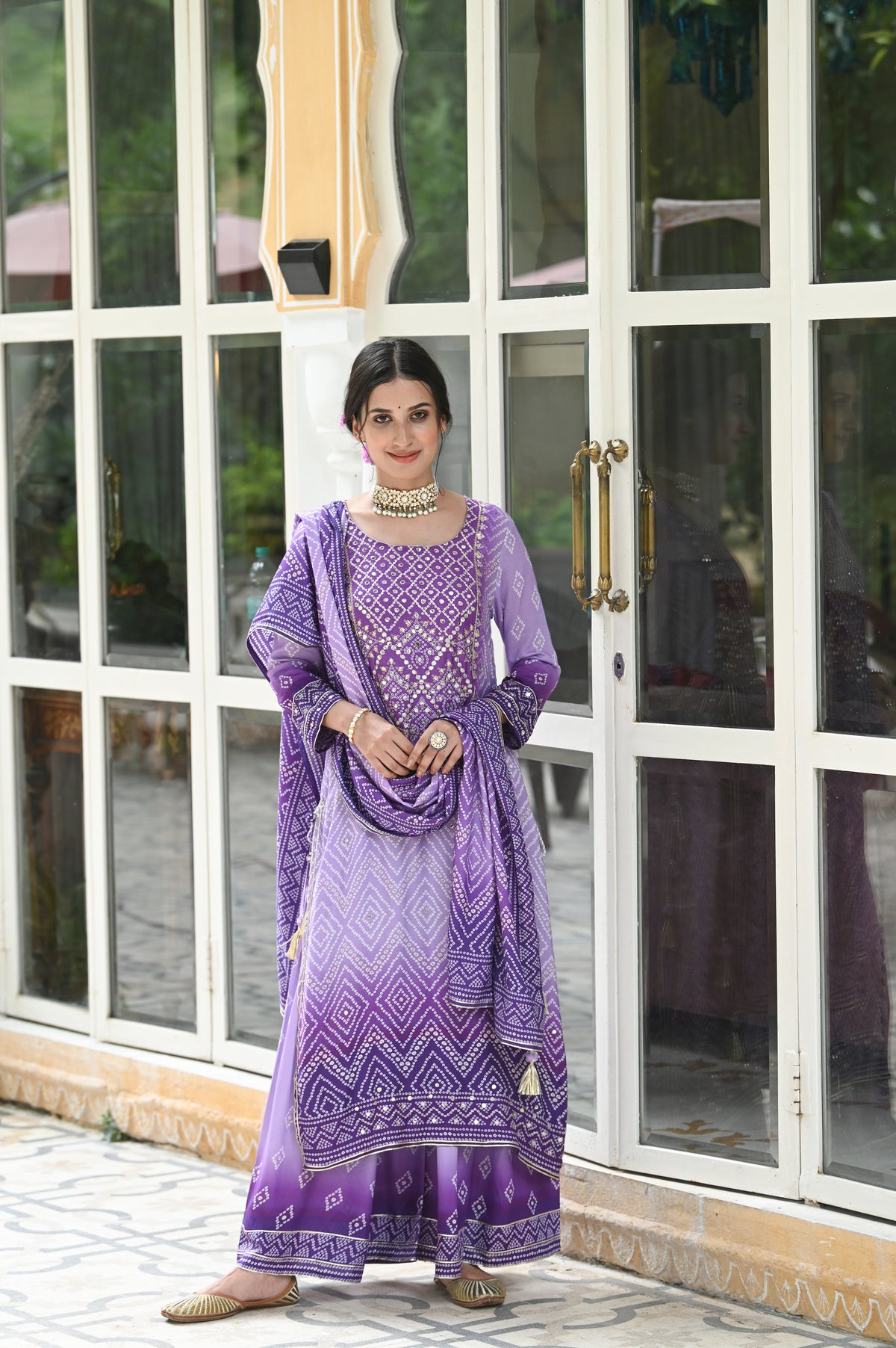 Sara Ali Khan In Lilac Shehzadi Bandhini Muslin Suit Set