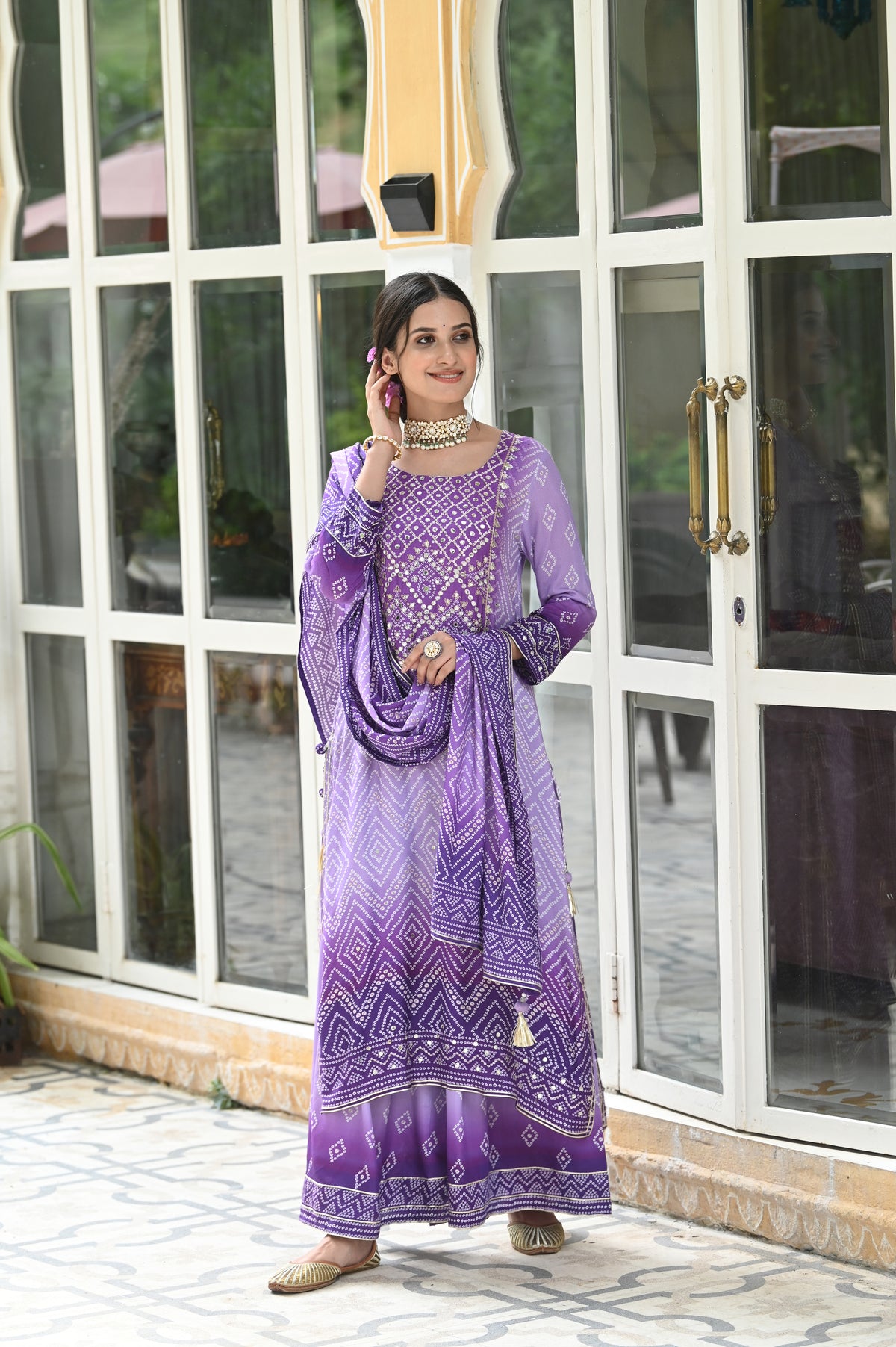 Sara Ali Khan In Lilac Shehzadi Bandhini Muslin Suit Set