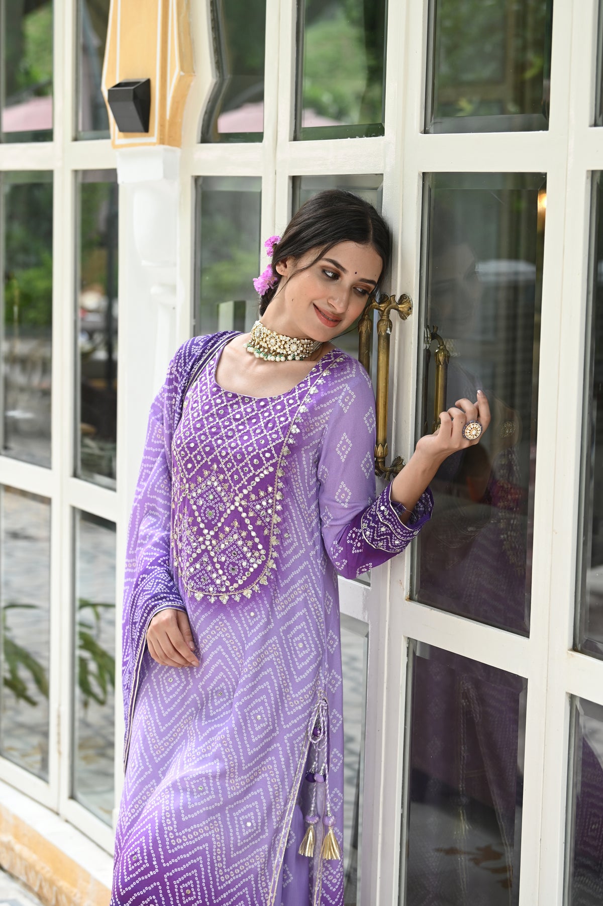 Sara Ali Khan In Lilac Shehzadi Bandhini Muslin Suit Set