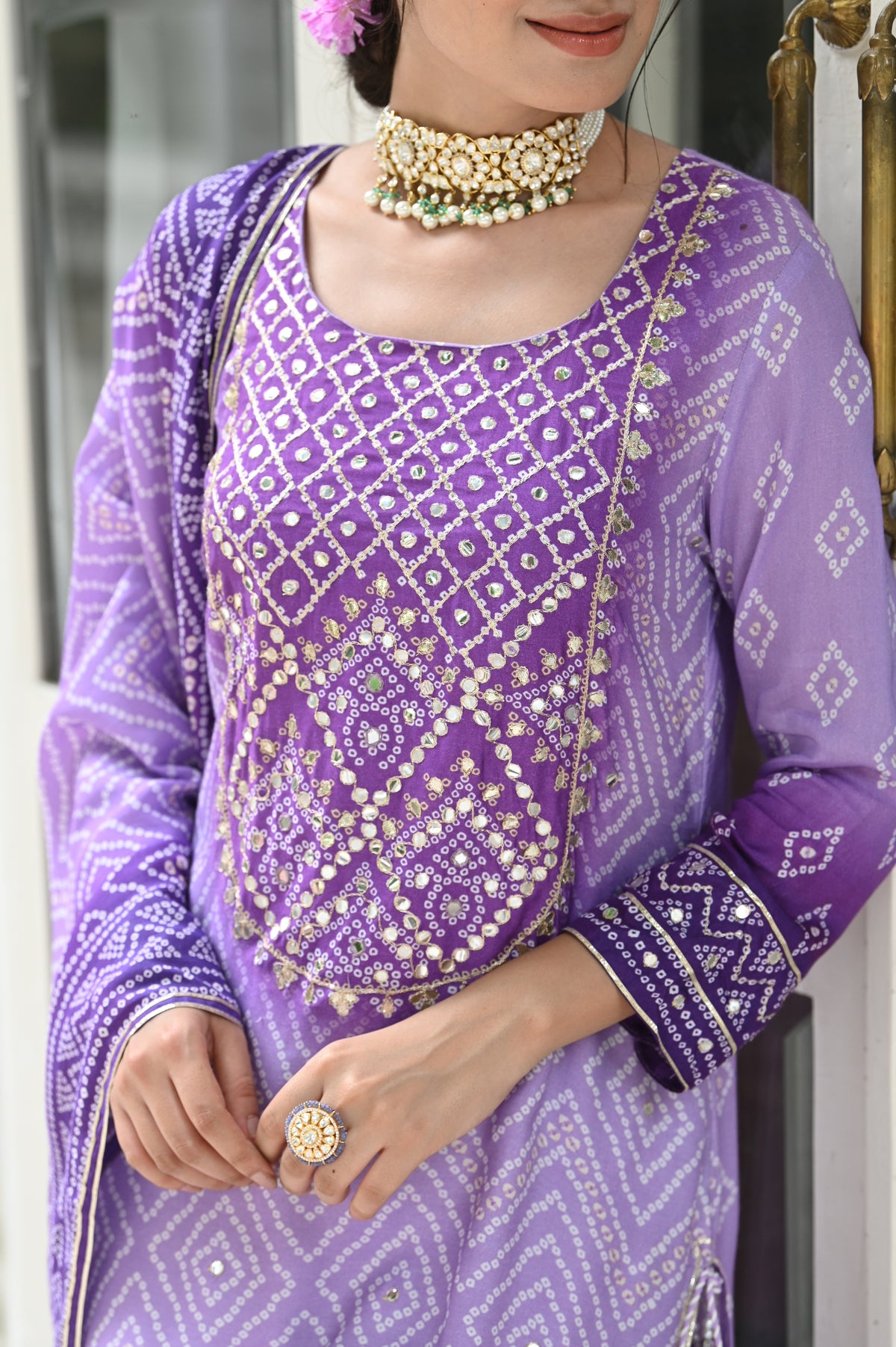 Sara Ali Khan In Lilac Shehzadi Bandhini Muslin Suit Set