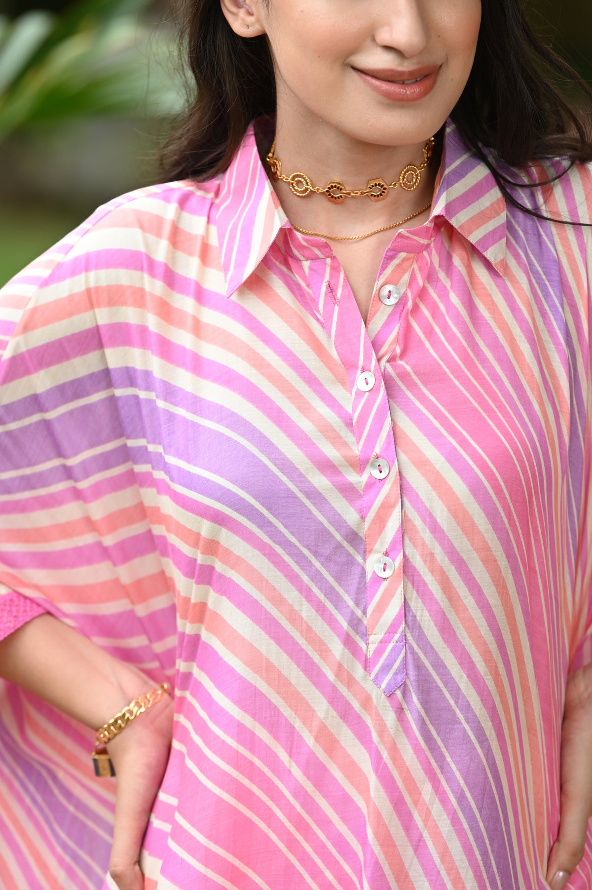 Pink Cheeky Lehriya Kaftan Set